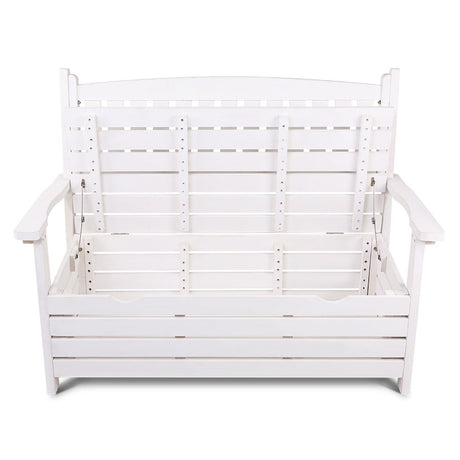 Gardeon Outdoor Storage Bench Box Wooden Garden Chair 2 Seat Timber Furniture White