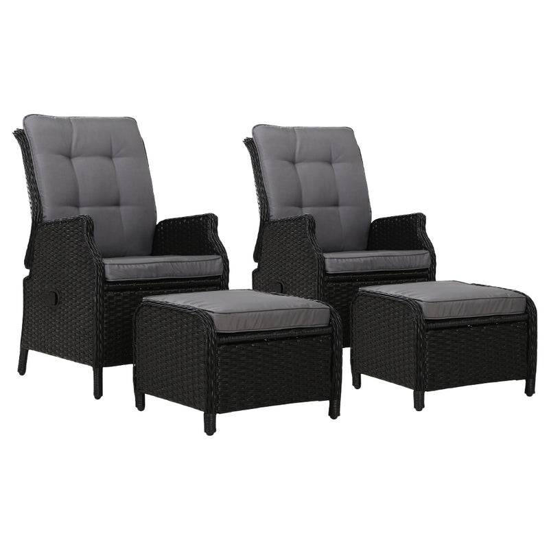 Gardeon Recliner Chairs Sun lounge Outdoor Setting Patio Furniture Wicker Sofa 2pcs