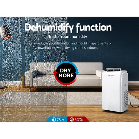 Devanti Portable Air Conditioner 4-In-1 Mobile Fan Cooler Dehumidifier 22000BTU