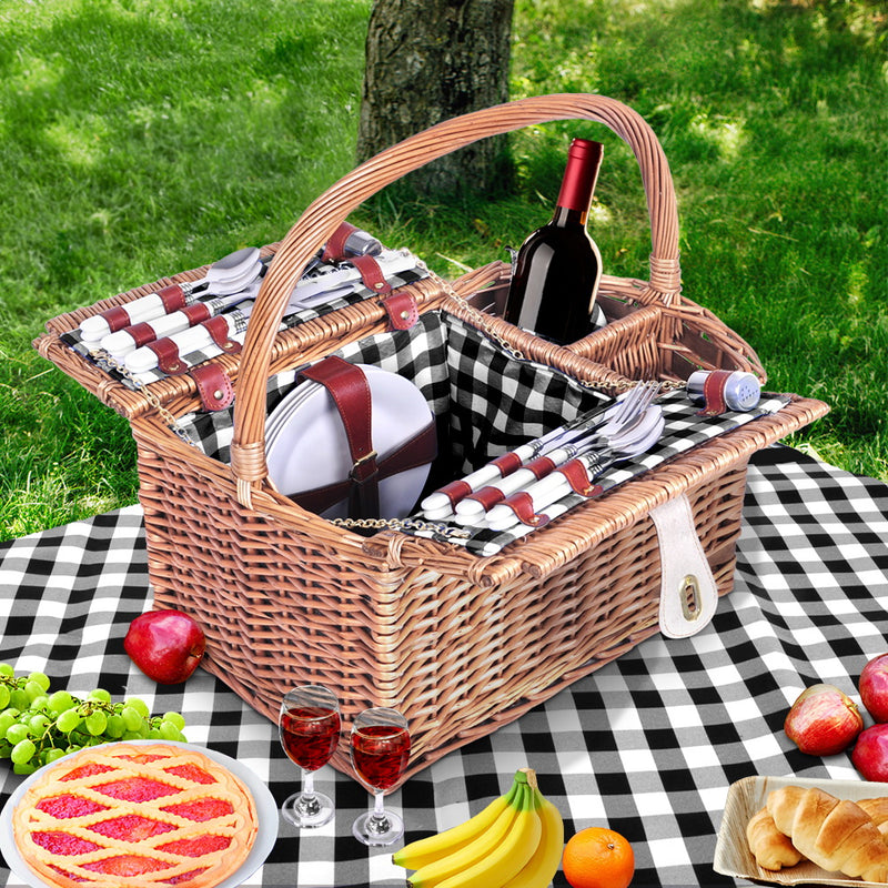 Alfresco 4 Person Picnic Basket Set Basket Outdoor Insulated Blanket Deluxe