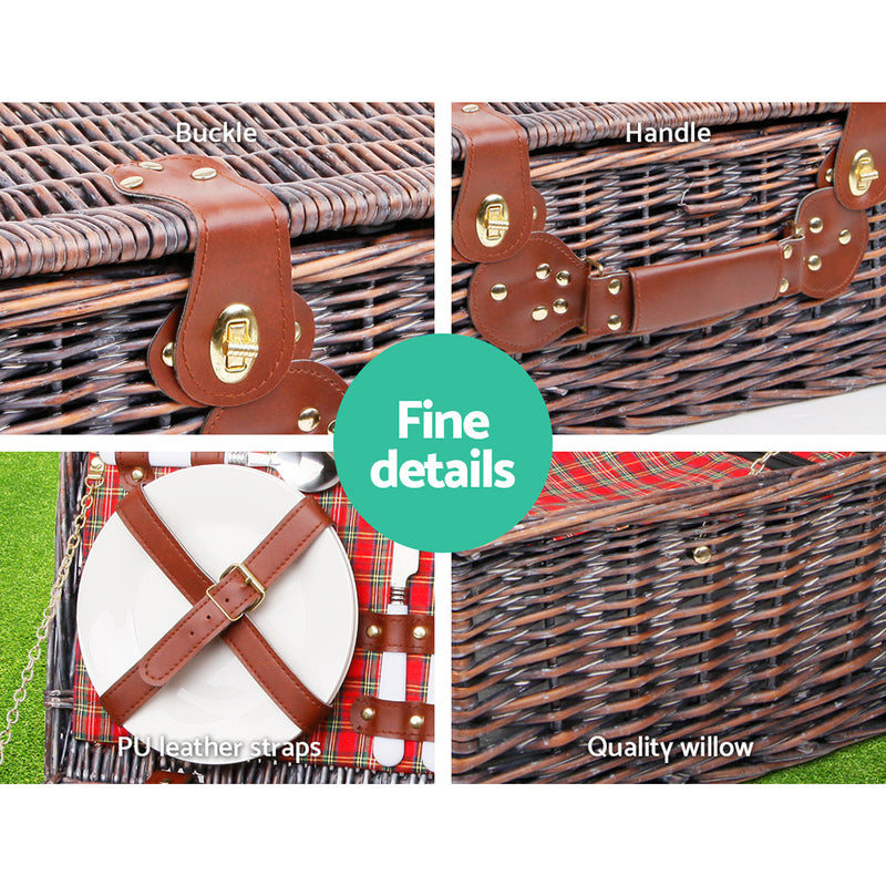 Alfresco 4 Person Picnic Basket Wicker Picnic Set Outdoor Insulated Blanket