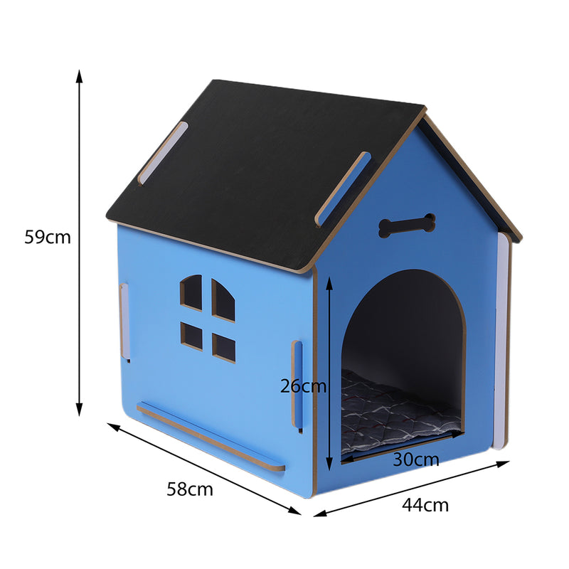 Wooden Dog House Pet Kennel Timber Indoor Cabin Large Blue L