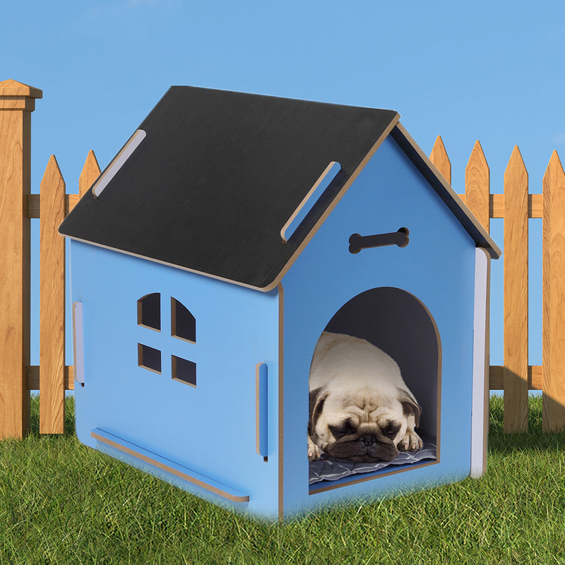 Wooden Dog House Pet Kennel Timber Indoor Cabin Large Blue L