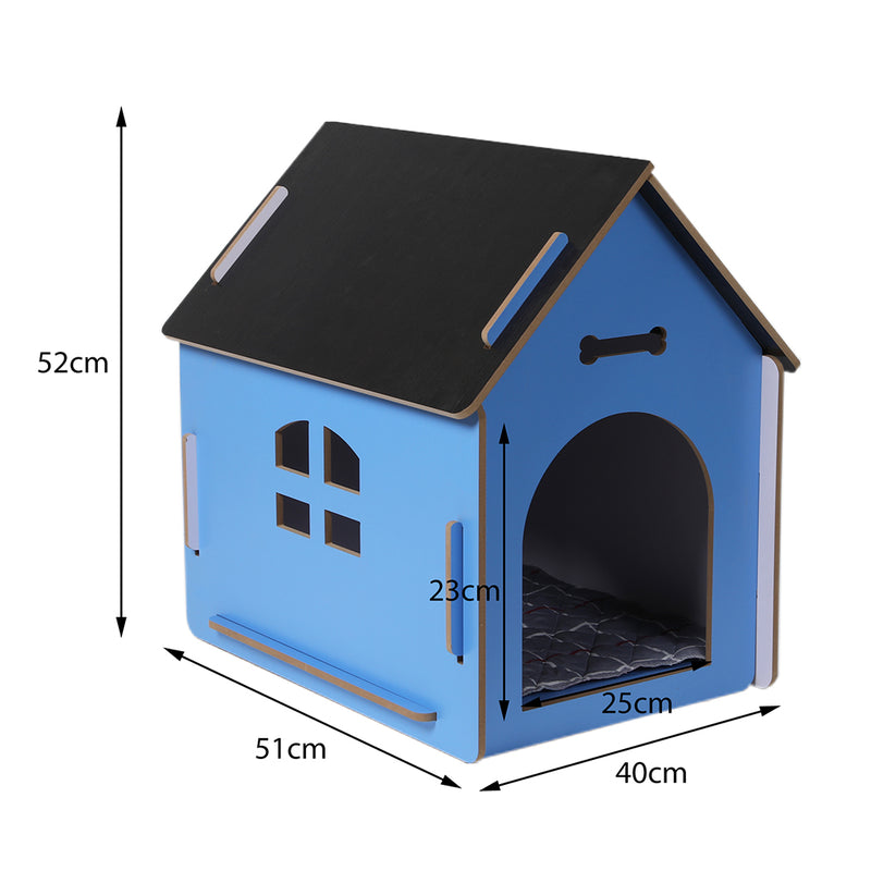 Wooden Dog House Pet Kennel Timber Indoor Cabin Medium Blue M