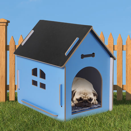 Wooden Dog House Pet Kennel Timber Indoor Cabin Extra Large Blue XL