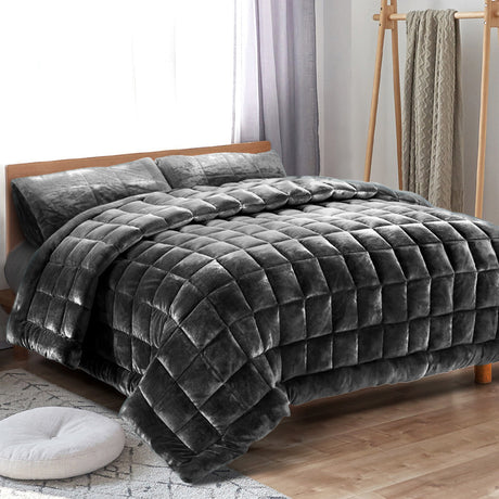 Giselle Bedding Faux Mink Quilt Double Size Charcoal