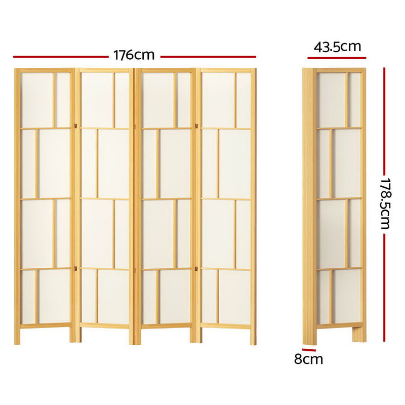 Artiss Ashton Room Divider Screen Privacy Wood Dividers Stand 4 Panel Natural