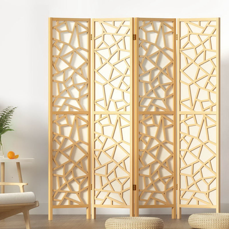 Artiss Clover Room Divider Screen Privacy Wood Dividers Stand 4 Panel Natural