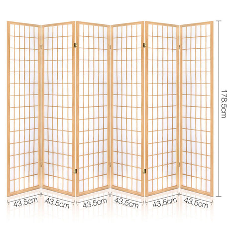 Artiss 6 Panel Room Divider Privacy Screen Foldable Pine Wood Stand Natural