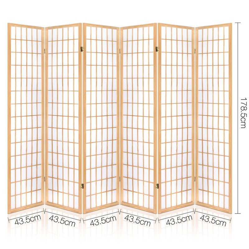 Artiss 6 Panel Room Divider Privacy Screen Foldable Pine Wood Stand Natural