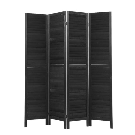 Artiss 4 Panel Room Divider Screen Privacy Wood Dividers Timber Stand Black