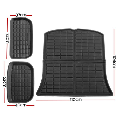 3PCS Car Rear Front Cargo Trunk Toolbox Luggage Rubber Mats for Tesla Model Y 2021-2023