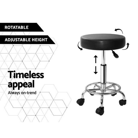 Artiss 2X Salon Stool Round Swivel Barber Hair Bar Stools Hydraulic Lift Black