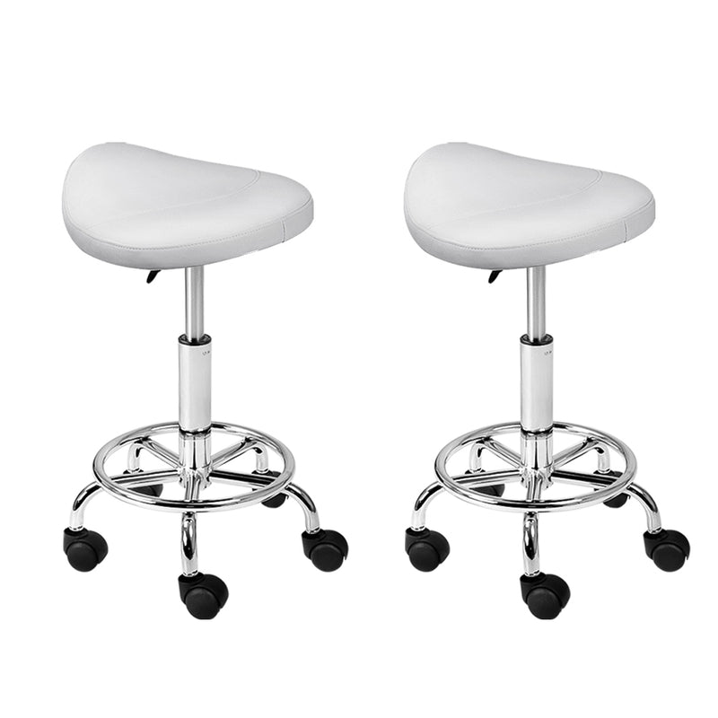 Artiss Set of 2 Saddle Salon Stool White Swivel Barber Hair Dress Chair Hydraulic Lift