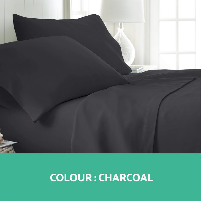 Giselle Bedding Double Charcoal 4pcs Bed Sheet Set Pillowcase Flat Sheet