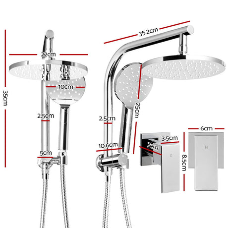 WELS Round 9 inch Rain Shower Head and Taps Set Bathroom Handheld Spray Bracket Rail Chrome