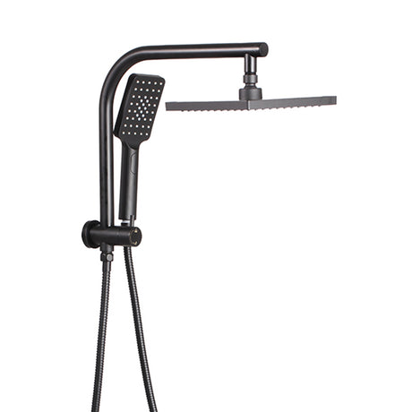 WELS 8 inch Rain Shower Head Square Wall Bathroom Arm Handheld Spray Bracket Rail Mat Black