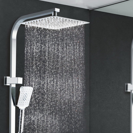 WELS 10 Rain Shower Head Set Bathroom Square Dual Heads Faucet High Pressure Hand Held