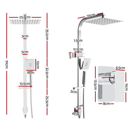 Cefito WELS 10'' Rain Shower Head Mixer Square Handheld High Pressure Wall Chrome