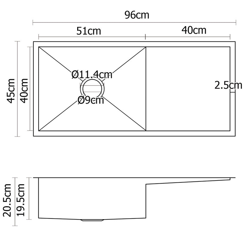 Cefito 96cm x 45cm Stainless Steel Kitchen Sink Under/Top/Flush Mount Silver