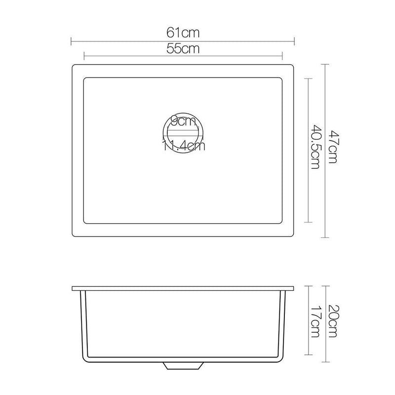 Cefito 610 x 470mm Granite Stone Sink - Black