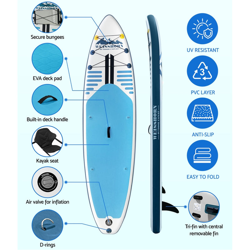 Weisshorn Stand Up Paddle Board Inflatable SUP Surfboard Paddleboard Kayak 10FT