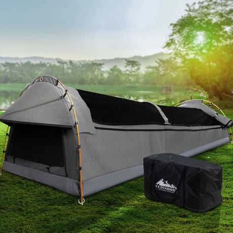 Weisshorn Double Swag Camping Swags Canvas Tent Deluxe Grey With Mattress