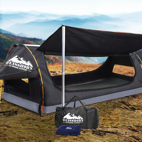 Weisshorn King Single Swag Camping Swag Canvas Tent - Dark Grey