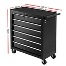 Giantz Tool Box Trolley Chest Cabinet 6 Drawers Cart Garage Toolbox Set Black