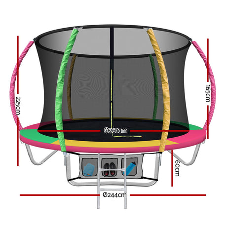 Everfit 8FT Trampoline Round Trampolines Kids Present Gift Enclosure Safety Net Pad Outdoor Multi-coloured