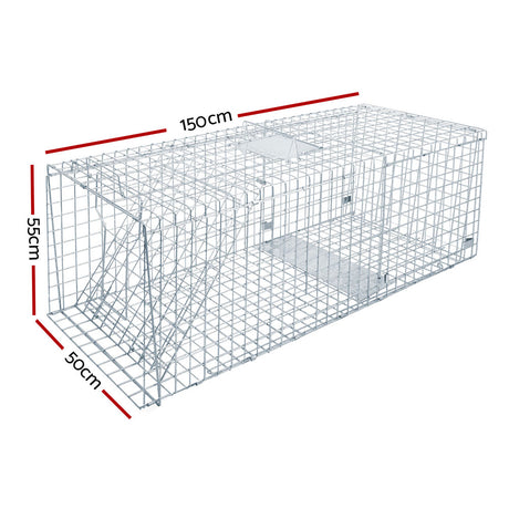 Humane Animal Trap Cage 150 x 50 x 53cm  - Silver