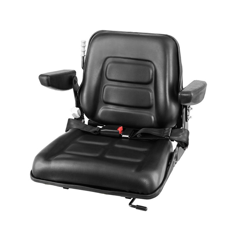 Giantz Tractor Seat with Armrest Forklift Excavator Bulldozer Universal Suspension Backrest Truck Chair black