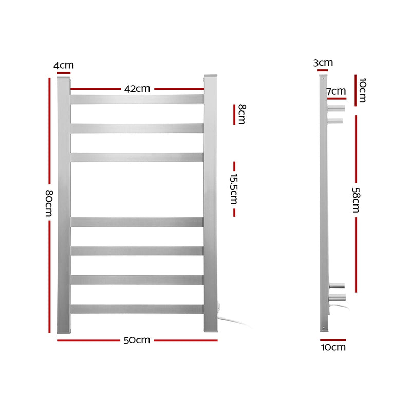 DEVANTI Electric Heated Ladder Towel Rails Bathroom Dryer Clothes Warmer 7 Racks Square Bars Rungs
