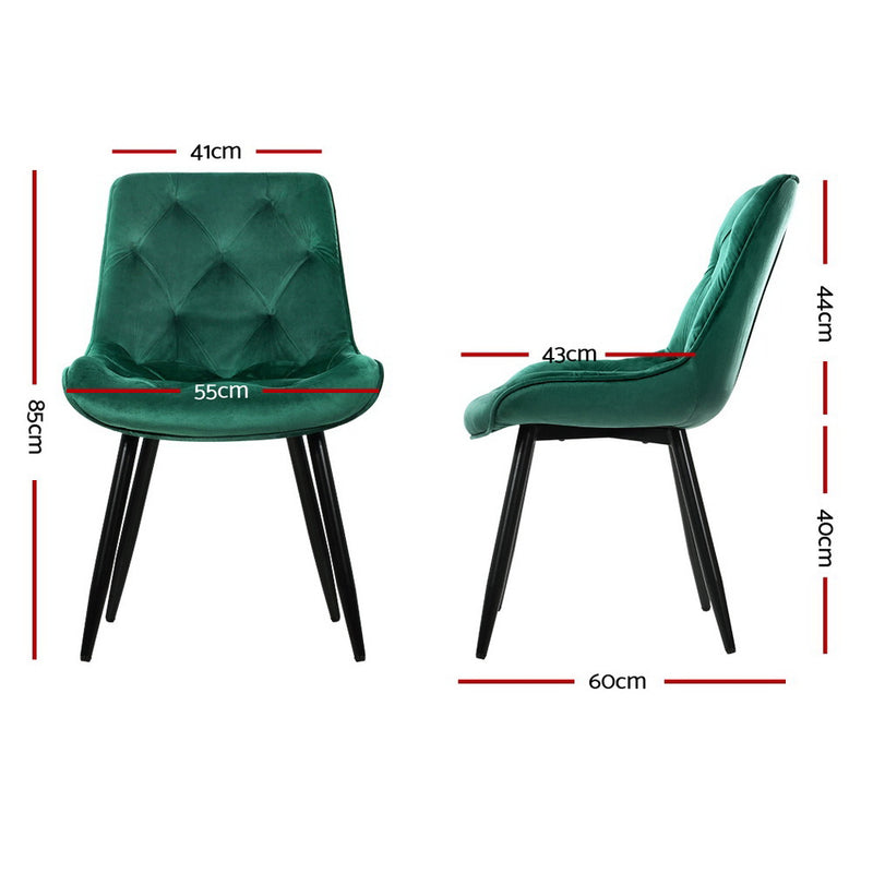 Artiss Starlyn Dining Chairs Kitchen Chairs Velvet Padded Seat Set of 2 Green