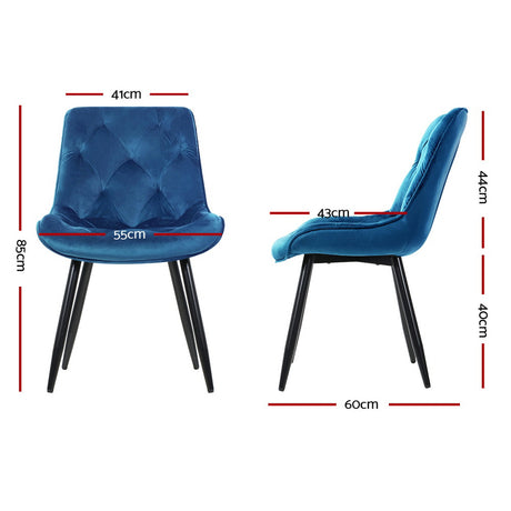 Artiss Starlyn Dining Chairs Kitchen Chairs Velvet Padded Seat Set of 2 Blue