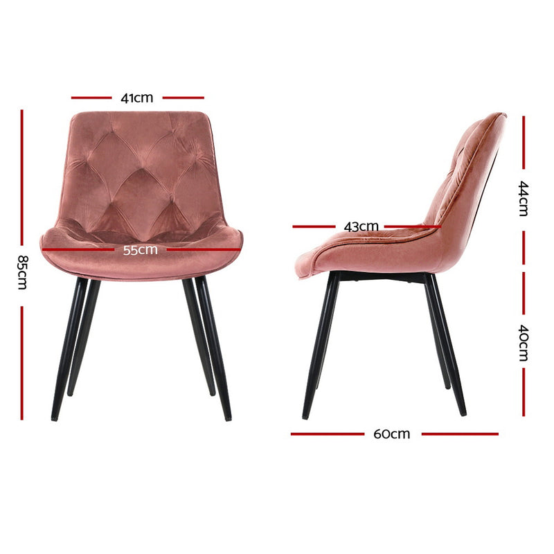 Artiss Starlyn Dining Chairs Kitchen Chairs Velvet Padded Seat Set of 2 Pink