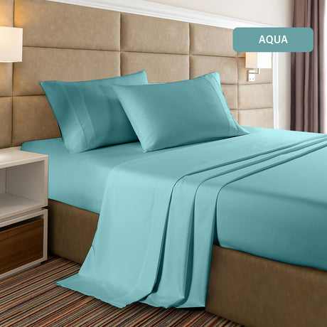 Casa Decor 2000 Thread Count Bamboo Cooling Sheet Set Ultra Soft Bedding - Double - Aqua