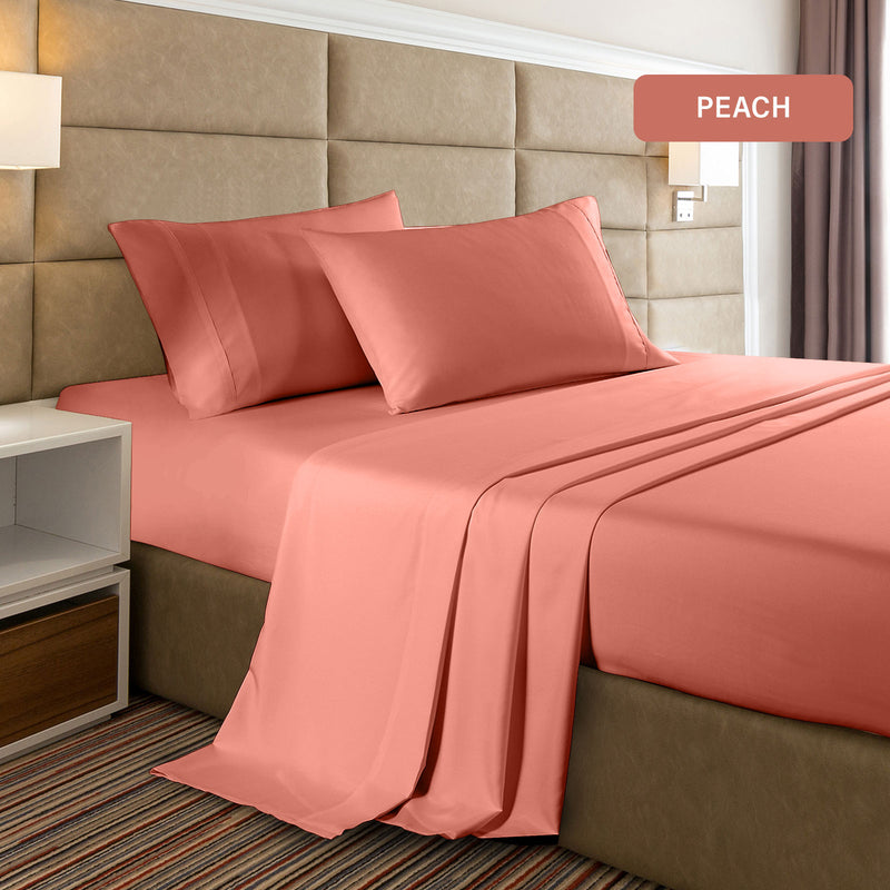 Casa Decor 2000 Thread Count Bamboo Cooling Sheet Set Ultra Soft Bedding - King - Peach