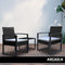 Arcadia Furniture Outdoor 3 Piece Wicker Rattan Patio Set Garden Patio Home - Black and Grey