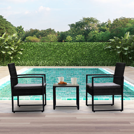 Arcadia Furniture Outdoor 3 Piece Wicker Rattan Patio Set Garden Patio Home - Black and Grey