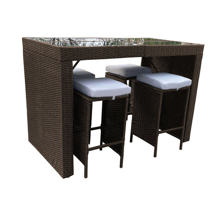 Arcadia Furniture Outdoor 5 Piece Bar Table Set Rattan and Cushions Patio Dining - Oatmeal and Grey