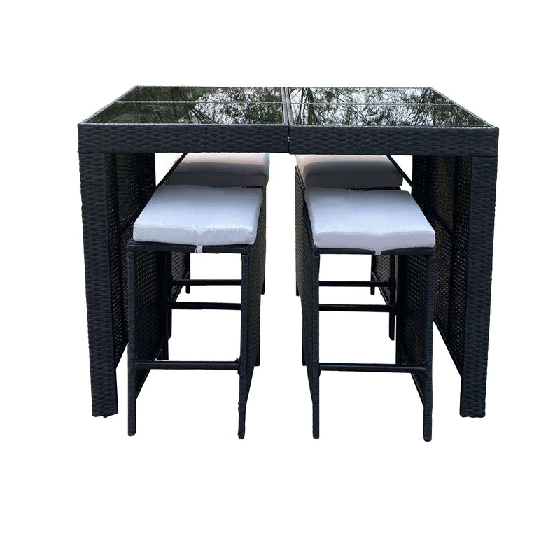 Arcadia Furniture Outdoor 5 Piece Bar Table Set Rattan and Cushions Patio Dining - Black and Grey