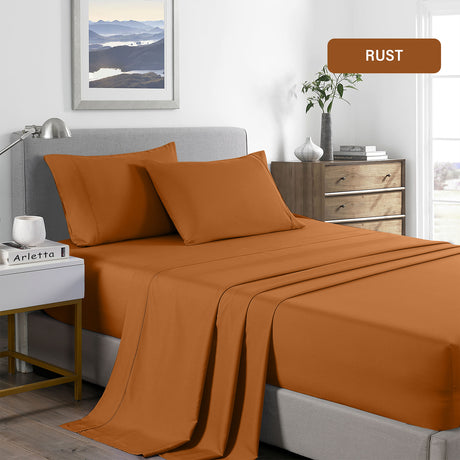 Royal Comfort 2000 Thread Count Bamboo Cooling Sheet Set Ultra Soft Bedding - Queen - Rust