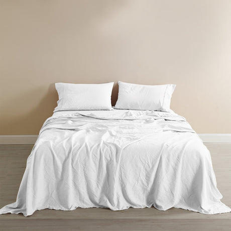 Royal Comfort Flax Linen Blend Sheet Set Bedding Luxury Breathable Ultra Soft - Queen - White