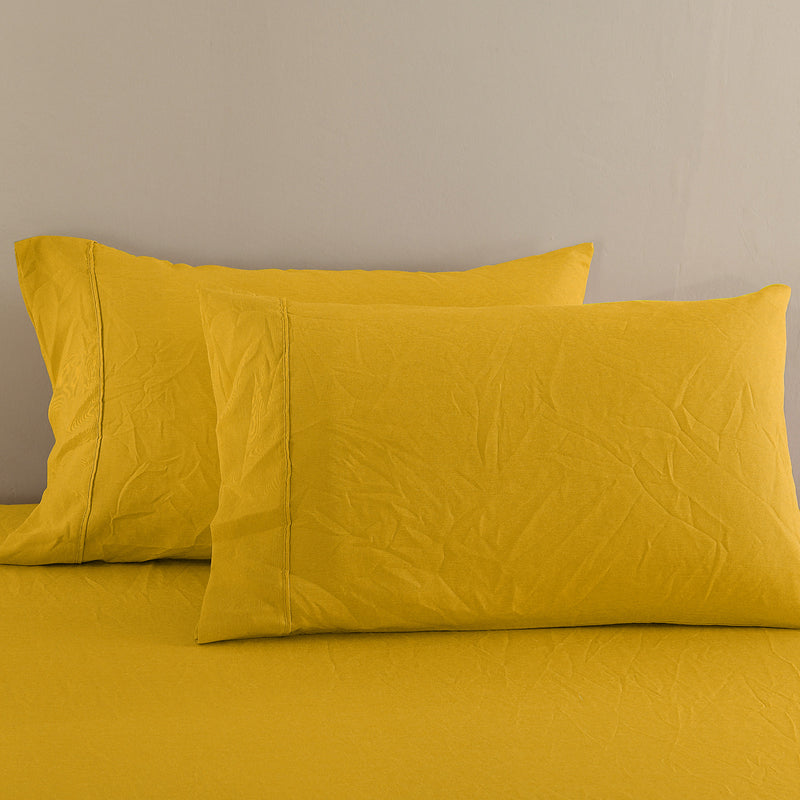 Royal Comfort Flax Linen Blend Sheet Set Bedding Luxury Breathable Ultra Soft - Queen - Mustard Gold