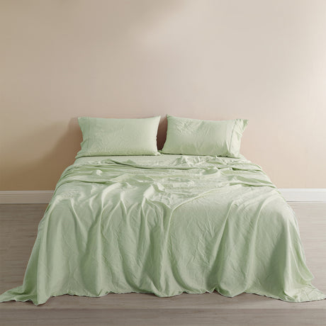 Royal Comfort Flax Linen Blend Sheet Set Bedding Luxury Breathable Ultra Soft - Queen - Sage Green