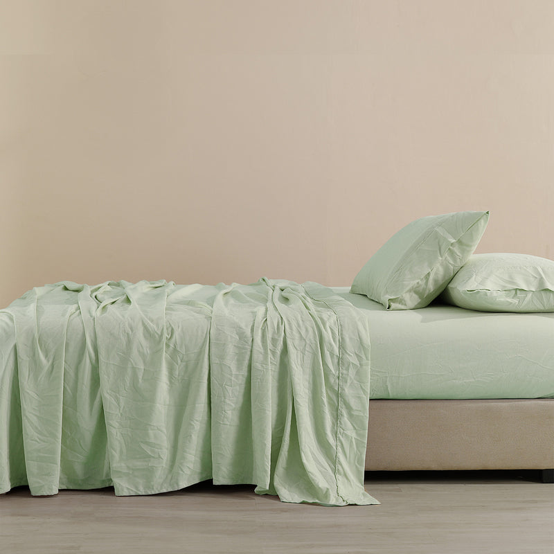 Royal Comfort Flax Linen Blend Sheet Set Bedding Luxury Breathable Ultra Soft - Queen - Sage Green