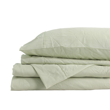 Royal Comfort Flax Linen Blend Sheet Set Bedding Luxury Breathable Ultra Soft - Queen - Sage Green