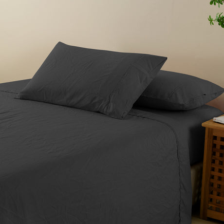 Royal Comfort Flax Linen Blend Sheet Set Bedding Luxury Breathable Ultra Soft - Queen - Charcoal