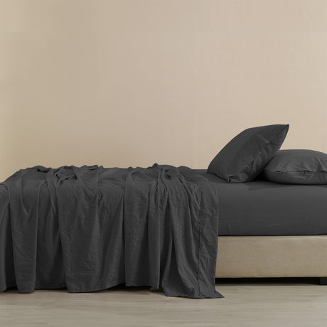 Royal Comfort Flax Linen Blend Sheet Set Bedding Luxury Breathable Ultra Soft - Queen - Charcoal